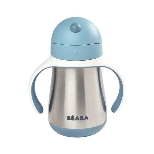 Beaba - Butelka - kubek niekapek stalowa ze słomką - 250 ml, windy blue