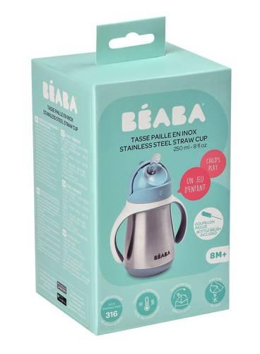 Beaba - Butelka - kubek niekapek stalowa ze słomką - 250 ml, windy blue
