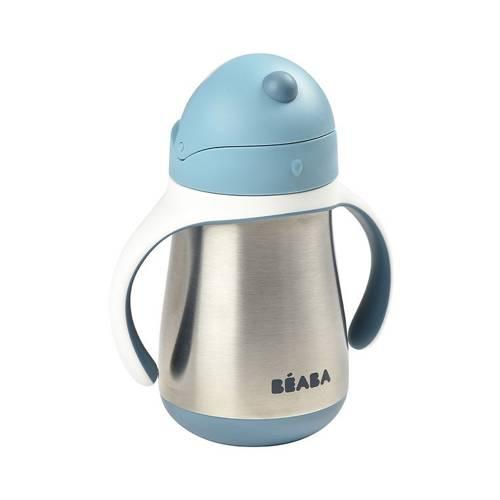 Beaba - Butelka - kubek niekapek stalowa ze słomką - 250 ml, windy blue