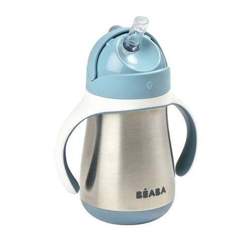 Beaba - Butelka - kubek niekapek stalowa ze słomką - 250 ml, windy blue