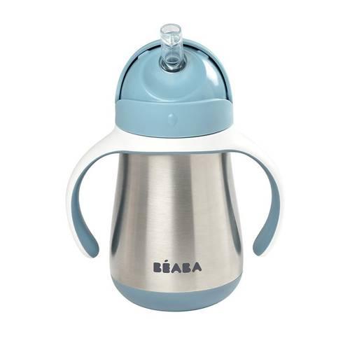 Beaba - Butelka - kubek niekapek stalowa ze słomką - 250 ml, windy blue