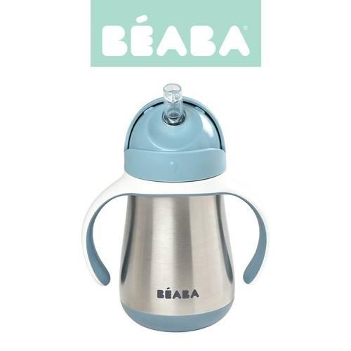 Beaba - Butelka - kubek niekapek stalowa ze słomką - 250 ml, windy blue