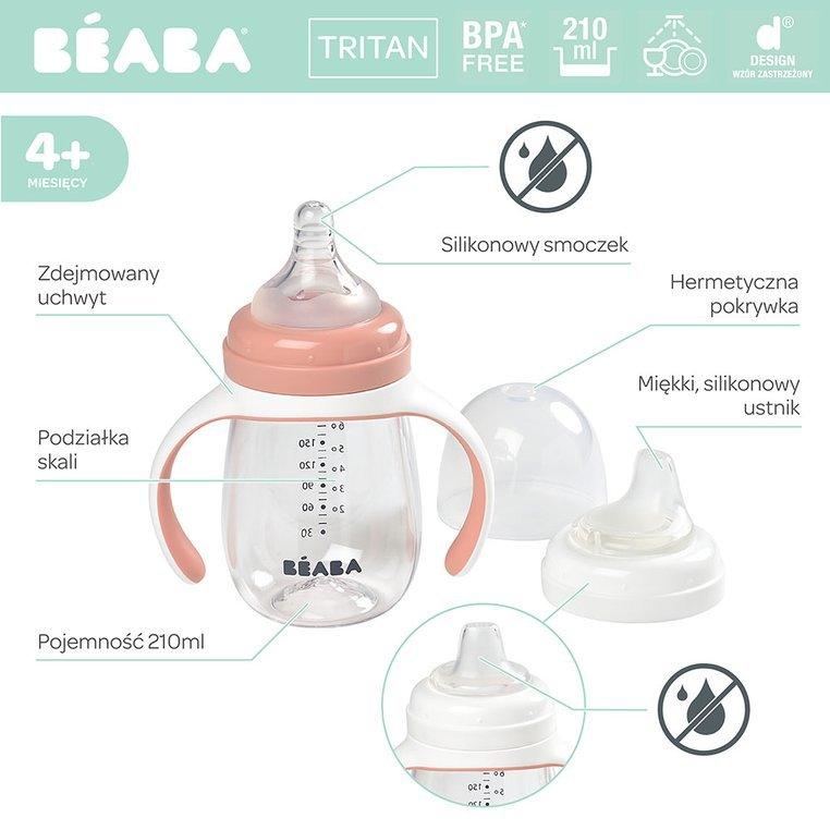 Beaba - Butelka treningowa 2 w 1 tritanowa - 210 ml, old pink