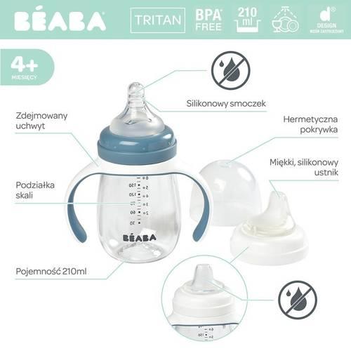 Beaba - Butelka treningowa 2 w 1 TRITANOWA 210 ml, windy blue