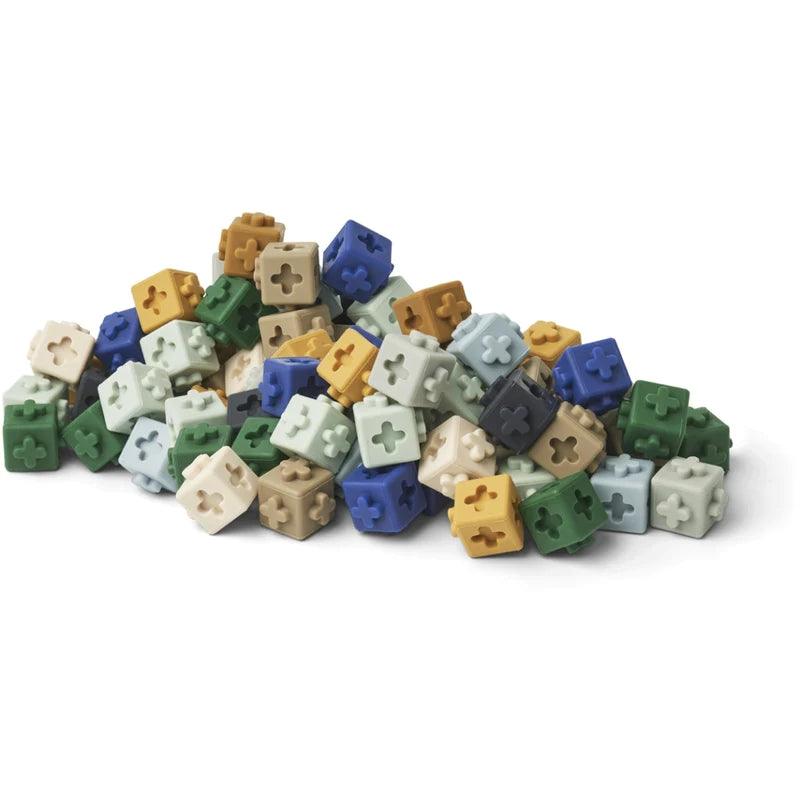 Klocki silikonowe Links Building Blocks - 100 el. - Midnight navy multi mix - Liewood