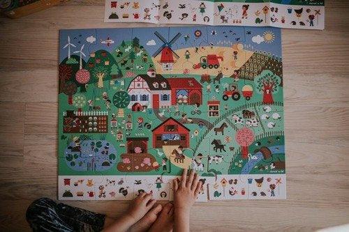 Puzzle obserwacyjne w walizce - Farma, 24 elementy - SLOW STORE