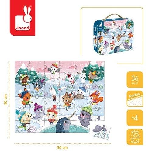 Puzzle w walizce - Zabawa na śniegu, 36 elementów, 4+ - SLOW STORE