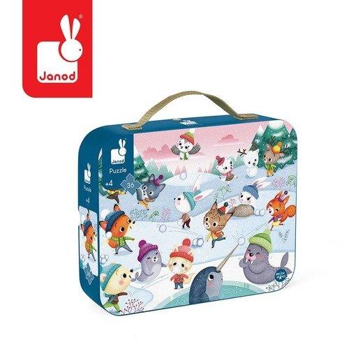 Puzzle w walizce - Zabawa na śniegu, 36 elementów, 4+ - SLOW STORE