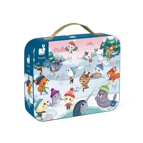 Puzzle w walizce - Zabawa na śniegu, 36 elementów, 4+ - SLOW STORE